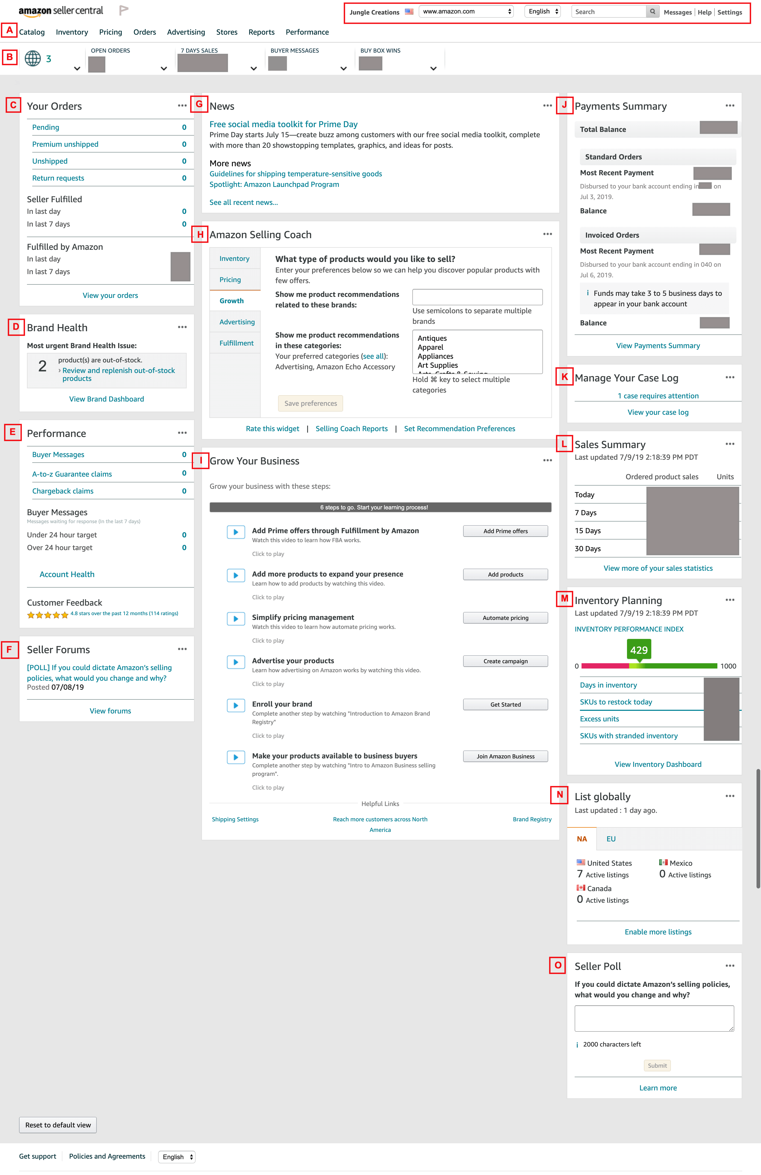 Amazon Seller Central dashboard