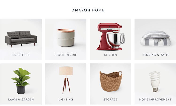 Amazon product categories: graphic of different items
