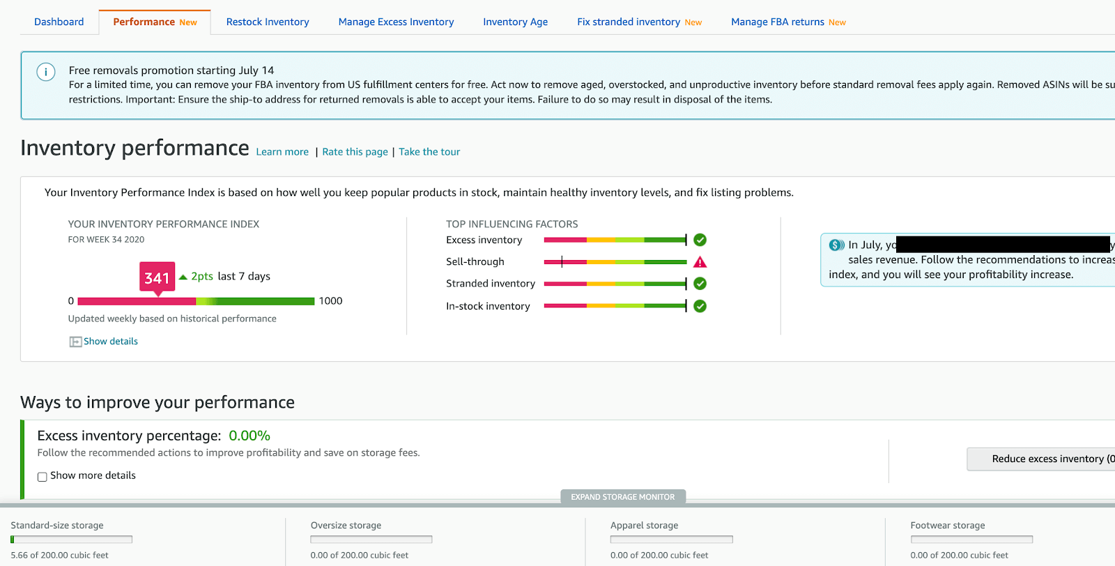 Amazon's fulfillment alternatives: Inventory performance page