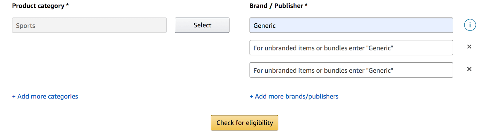 Amazon GTIN exemption: product category options