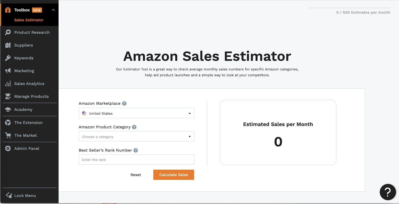 in-app Sales Estimator tool