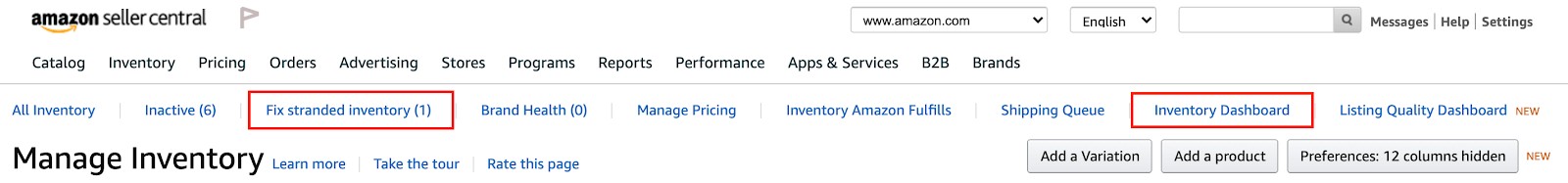 Amazon stranded inventory: inventory dashboard